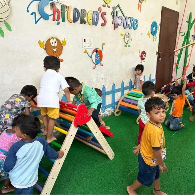 Children playing with climbing frames